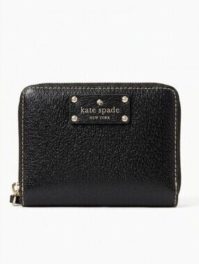 kate spade Black Pebbled Zip-Around Wallet with Gold Hardware